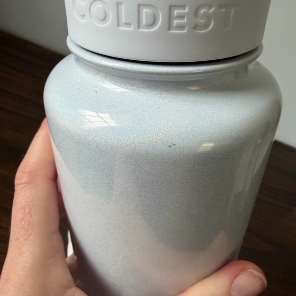 COLDEST white holographic metallic sparkle water bottle travel reusable 3 lids - Picture 6 of 8